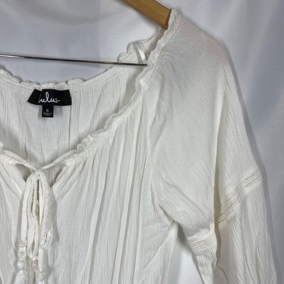 Lulus Zappa Off The Shoulder Dress White Front Tie Tassel Women’s Size Small - Picture 5 of 8